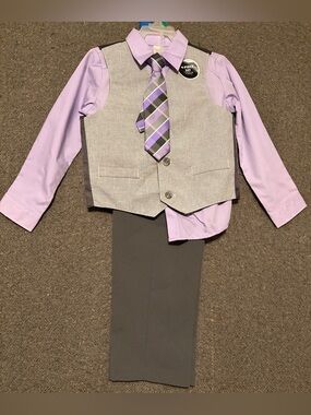 George Lilac and Gray Boys' Dress Vest Suit with Striped Tie